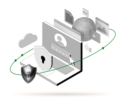 simplifying cyber risk laptop with shield icon and password